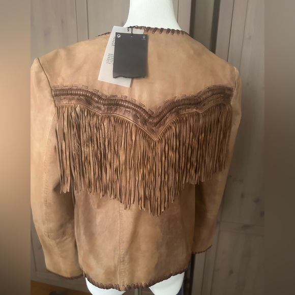 Zara NwT Fringed Tan leather jacket , size M - Picture 3 of 13